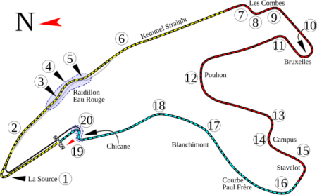 Spa-Francorchamps race track map with numbers and text