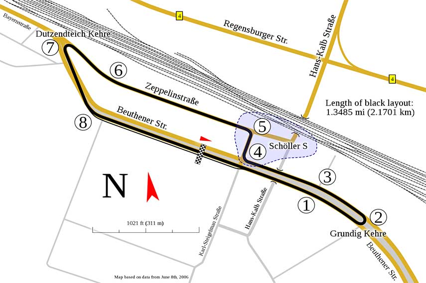 Map of the Norisring circuit in Nuremberg