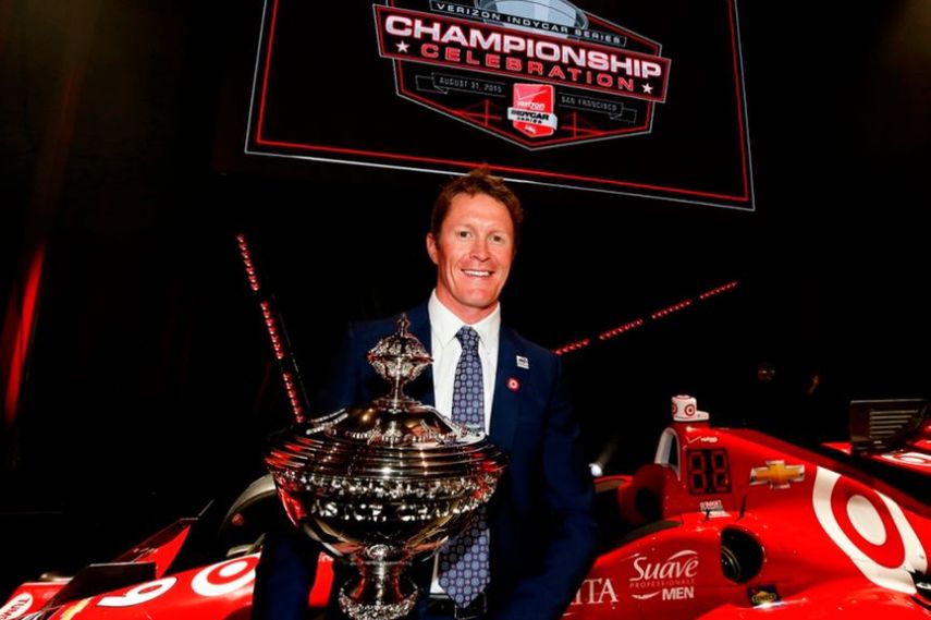 Scott Dixon celebrating his fourth IndyCar title
