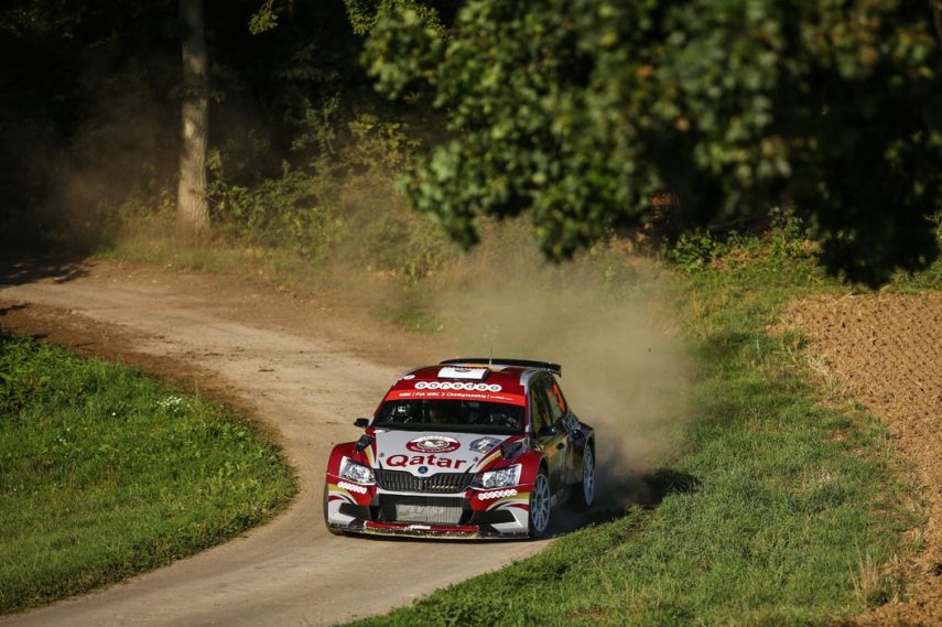 Nasser Al-Attiyah in a Škoda Nasser Al-Attiyah, 2015 WRC 2 champion, Skoda Fabia R5