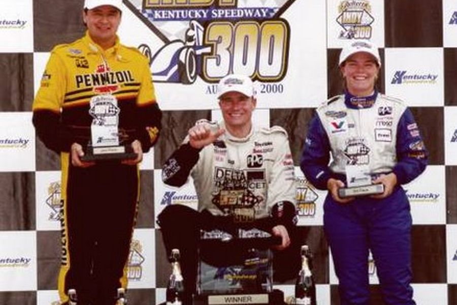 2000 Kentucky podium, Lazier, Goodyear, Sarah Fisher