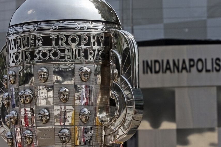 Borg-Warner Indianapolis 500 trophy, IndyCar cars, sports news, share Facebook