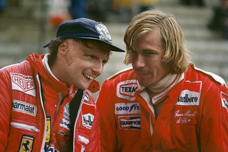 twniki lauda and James Hunt talking to each other