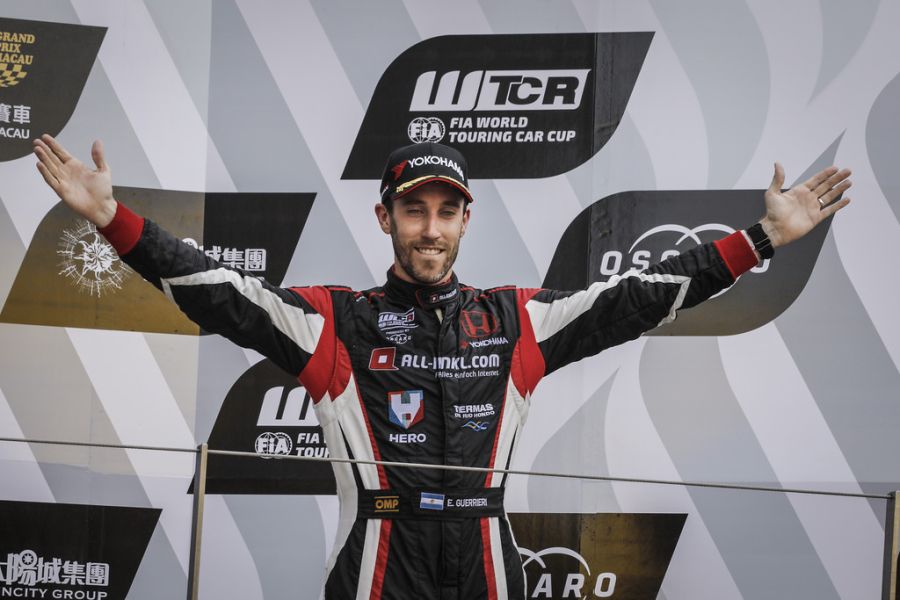 Guerrieri is celebrating a victory at Macau Guia Circuit