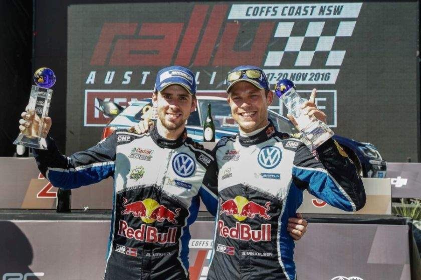 Andreas Jaeger and Andreas Mikkelsen at 2016 Rally Australia