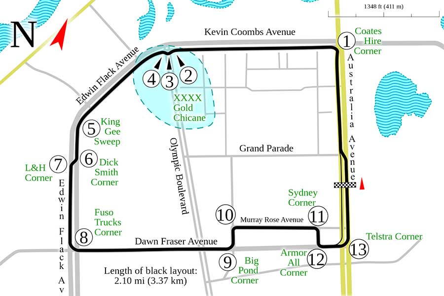 Map/track layout of Homebush Street Circuit Homebush Street Circuit racing Sydney map/track layout