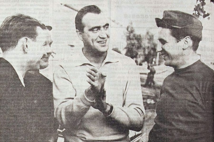 Pauli Toivonen (in the middle) with Rauno Aaltonen and Timo Mäkinen