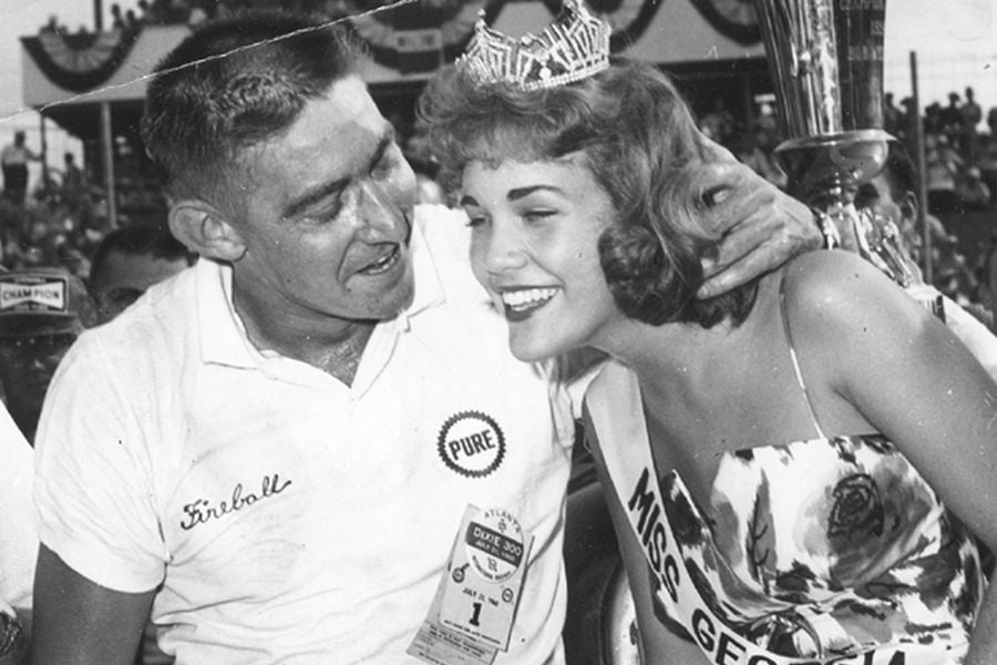 Fireball Roberts with Miss Georgia after his win at Dixie 300 at Atlanta in July 1960