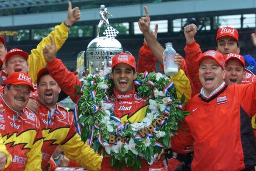 Celebrating Montoya's 2000 Indianapolis 500 victory