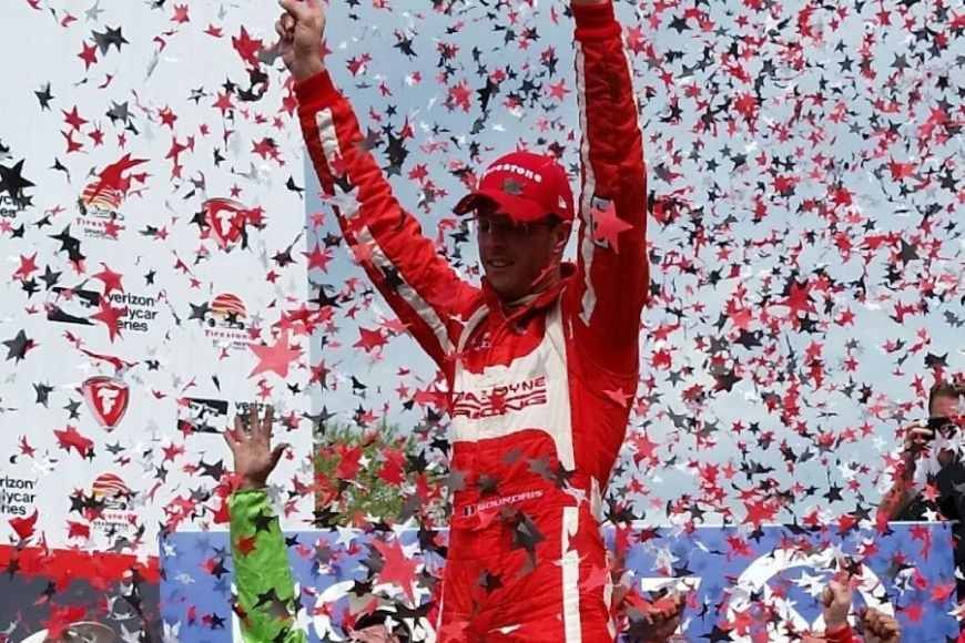Sebastien Bourdais celebrates his 36th CART/Indy Car victory