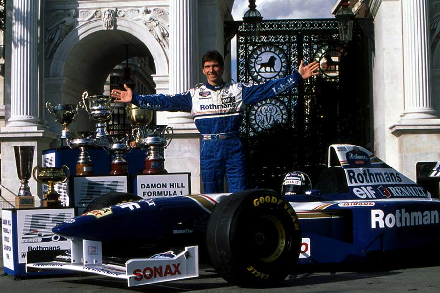 Damon Hill celebrating his title win