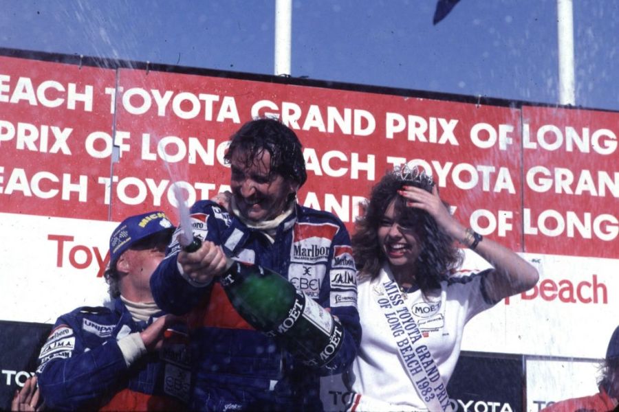 John Watson celebrating at Long Beach, 1983