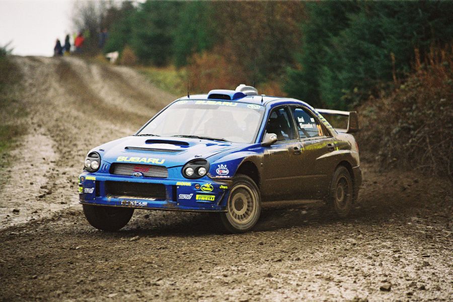 Toshi Arai in a Subaru Impreza S7 WRC at 2001 Rally GB