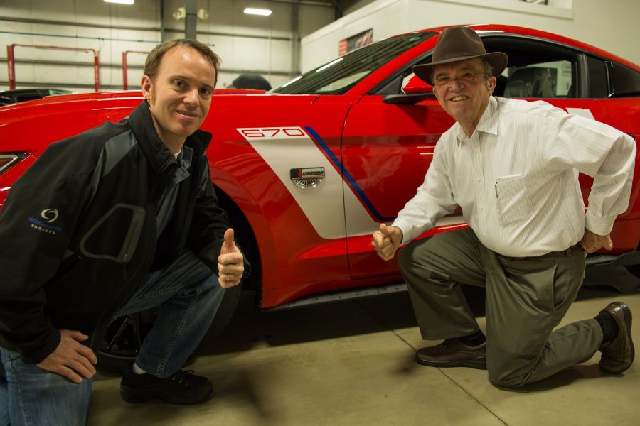 Jack Roush Jr and Jack Roush with the Roush Warrior Mustang