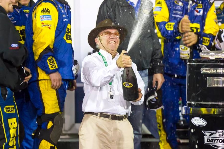 Jack Roush is spraying champagne after one of many wins