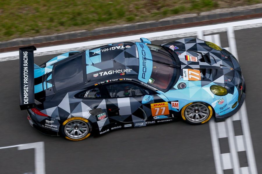 GTE Am class winners: Cairoli, Ried and Dienst in the #77 Porsche