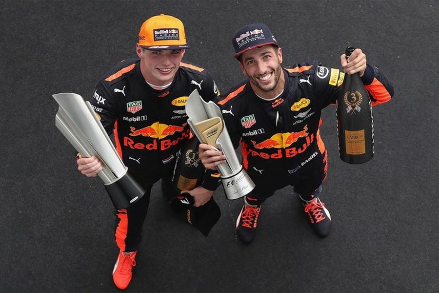 Double celebration for Red Bull Racing: Max Verstappen and Dani Ricciardo, Malaysian Grand Prix