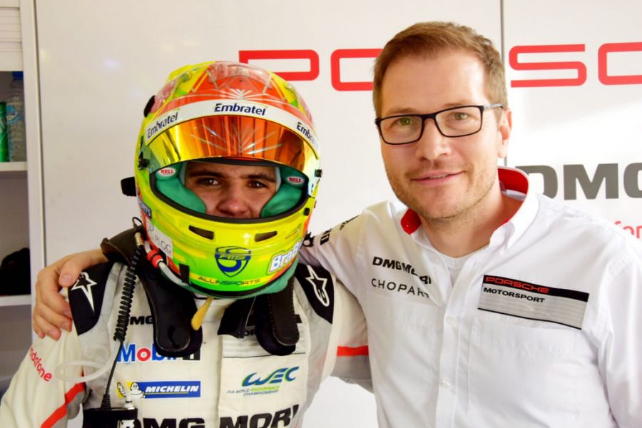 Pietro Fittipaldi and Porshe LMP Team principal Andreas Seidl