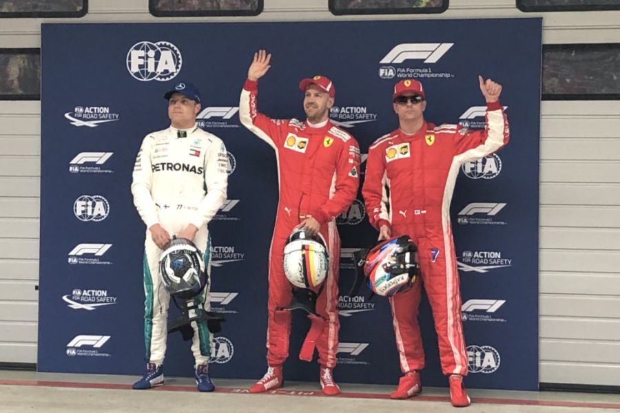 2018 Chinese Grand Prix, Three fastest qualifiers: Bottas (P3), Vettel (pole), Raikkonen (P2)