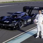 Romain Dumas and his Volkswagen I.D. R Pikes Peak at the world premiere in Alés (F)