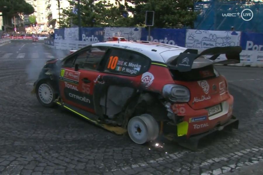 Kris Meeke's Citroen on the Porto street stage