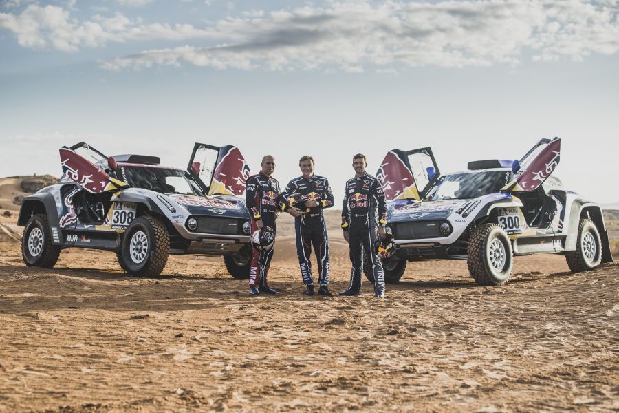 Stephane Peterhansel (FRA), Carlos Sainz (ESP) and Cyril Despres (FRA) in Erfoud , Morocco on September 24, 2018