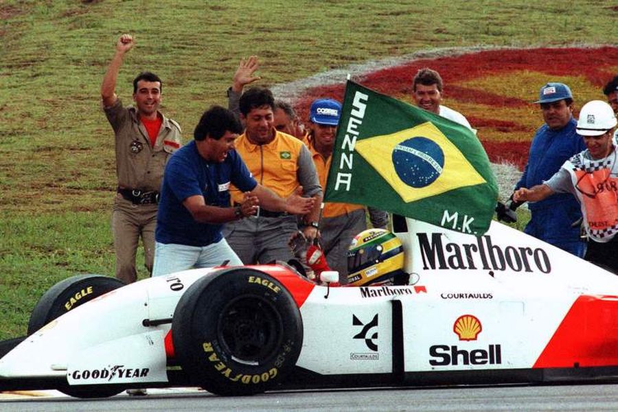 Ayrton Senna celebrated wins at Interlagos in 1991 and 1993