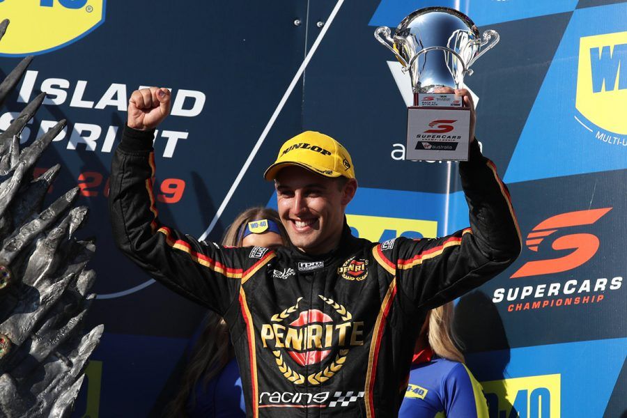 Anton de Pasquale celebrates his maiden Supercars podium