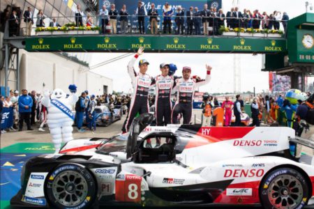 2019 Le Mans 24h winners Buemi, Nakajima, Alonso Toyota