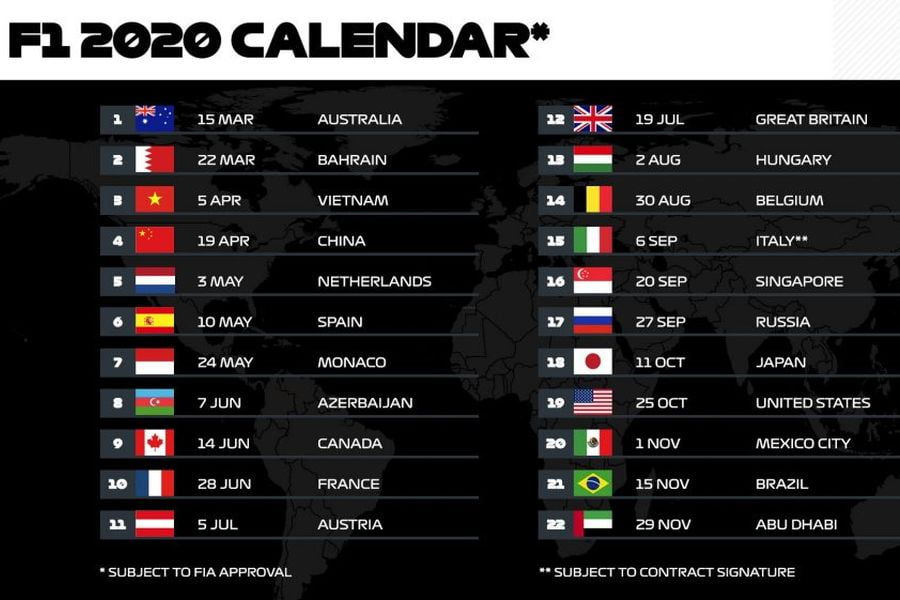 2020 Formula 1 calendar