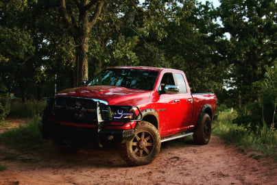 Red Dodge Ram In Forrest