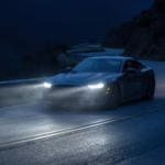 headlight bulbs on a car driving in the night