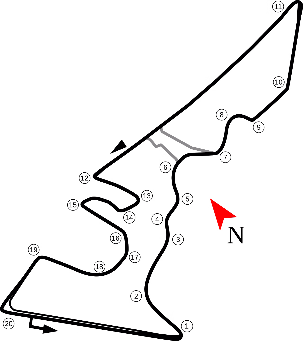 Map of the Circuit of the Americas Formula 1 track layout in Austin, Texas