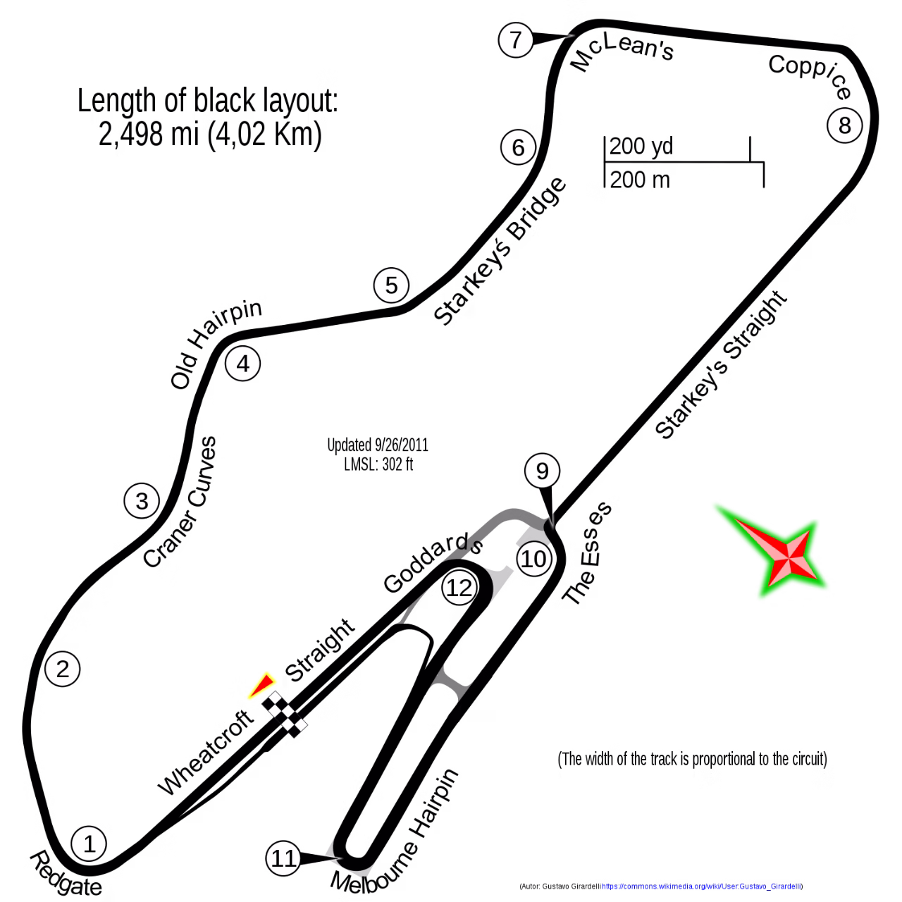 Map of the Donington Park Grand Prix racing circuit layout in Leicestershire