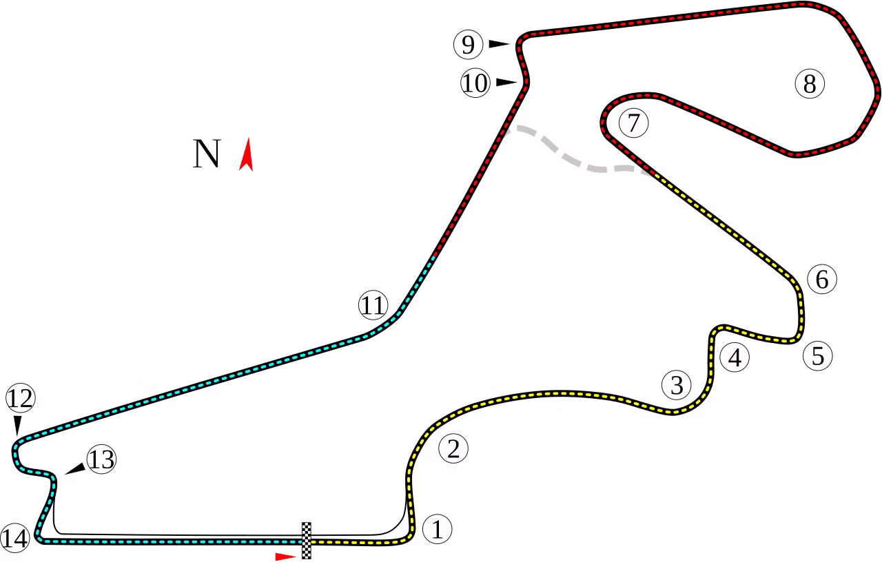 Map of the Istanbul Park Formula 1 circuit layout with sector markings