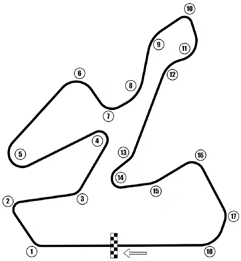 Map of the Pannónia-Ring clockwise racing circuit layout in Hungary