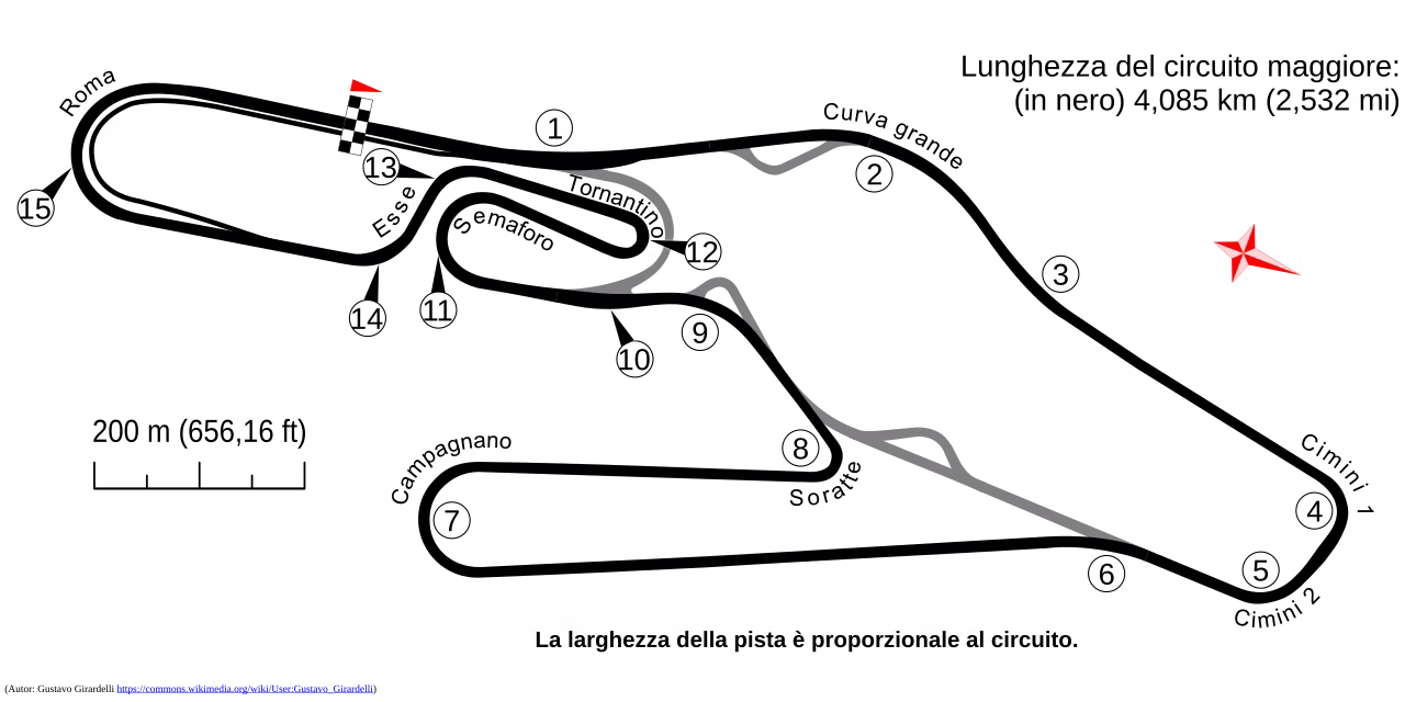 Map of the Autodromo Vallelunga Piero Taruffi racing circuit layout near Rome