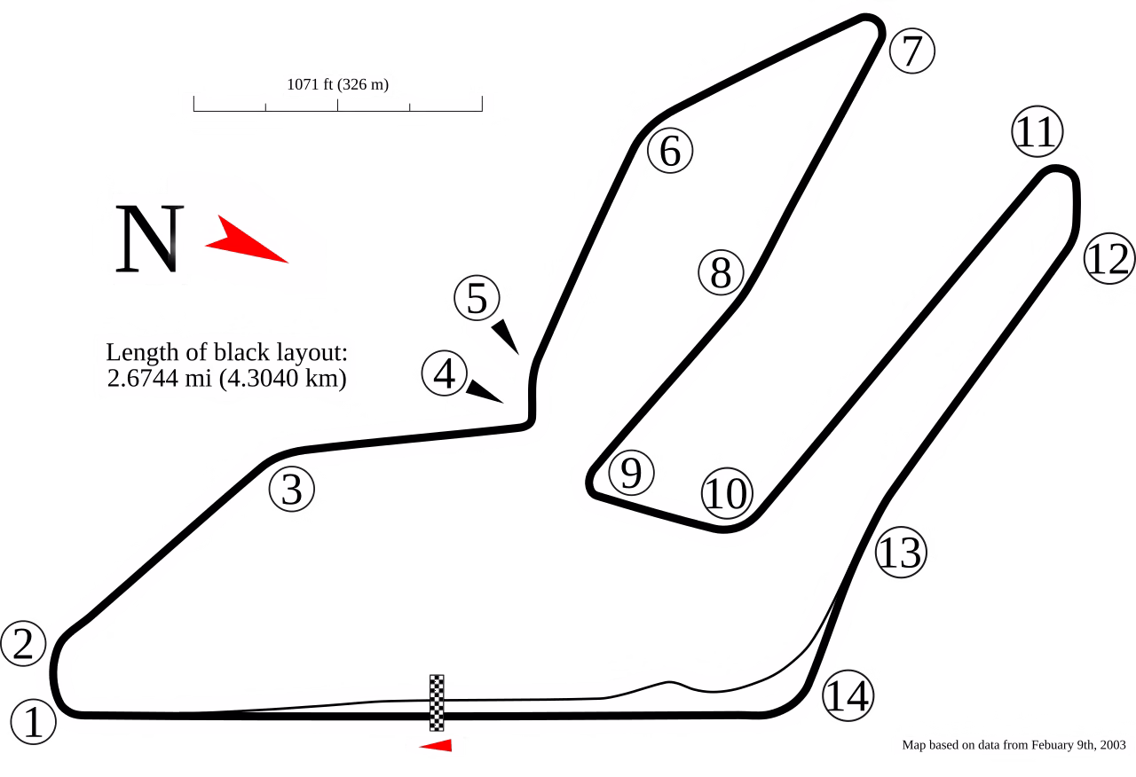 Map of the Zhuhai International Circuit clockwise racing layout in China